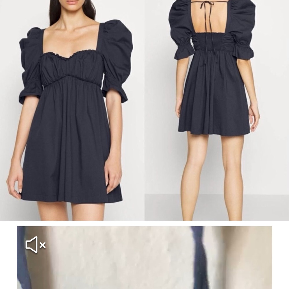 Cinq a Sept Navy Mini Dress with Puff Sleeve Ruched Bodice Size 6